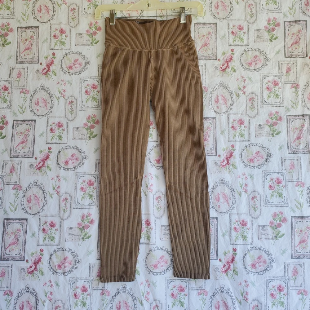 Good American Women's High Waist Ribbed‎ Athletic Yoga Copper Size 3/4